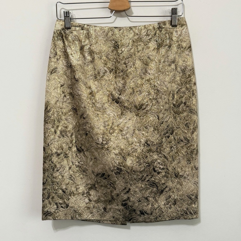 Carmen‎ Marc Valvo Skirt 4 Gold Metallic Pencil Party Cocktail Lined Designer